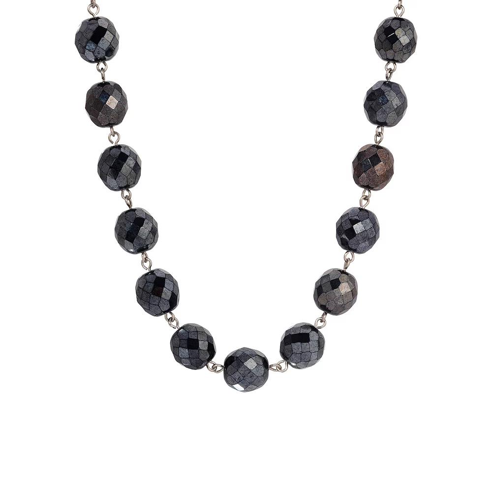 1928 Faceted Glass Bead Strand Necklace, Women's, Gray Product Image