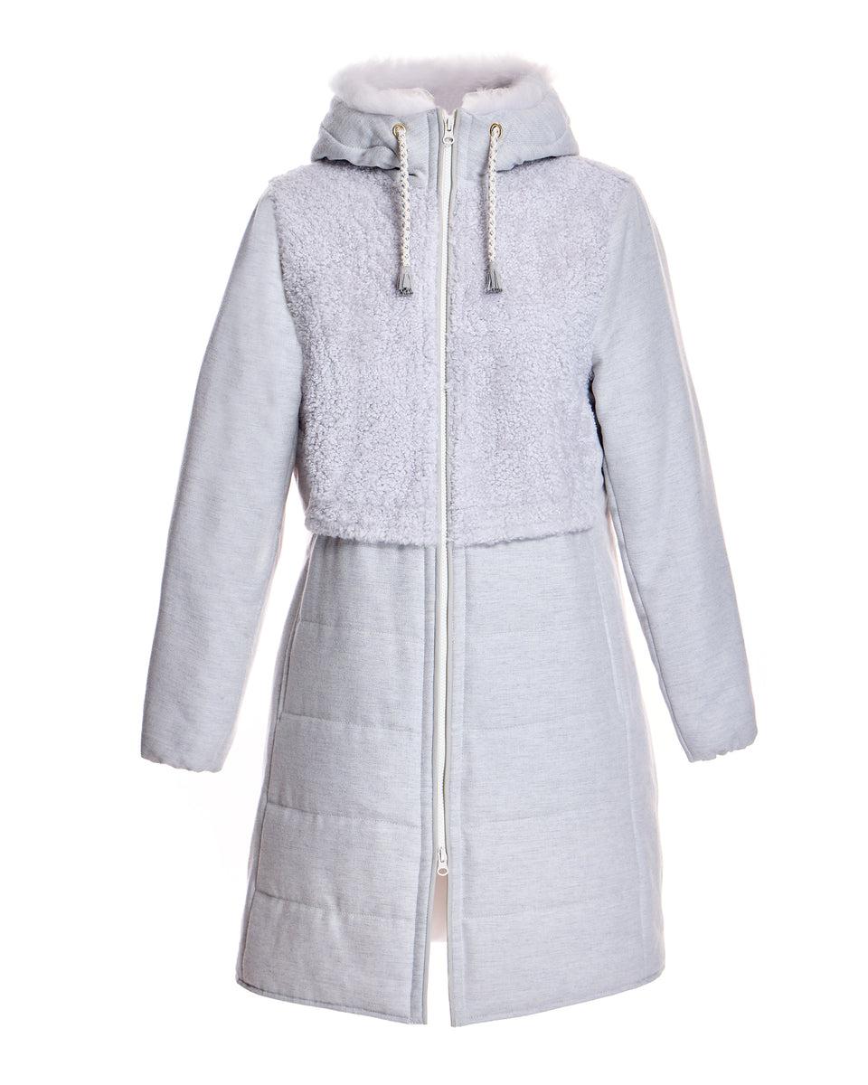 Hooded Woolblend Coat with Shearling Front and Back Product Image