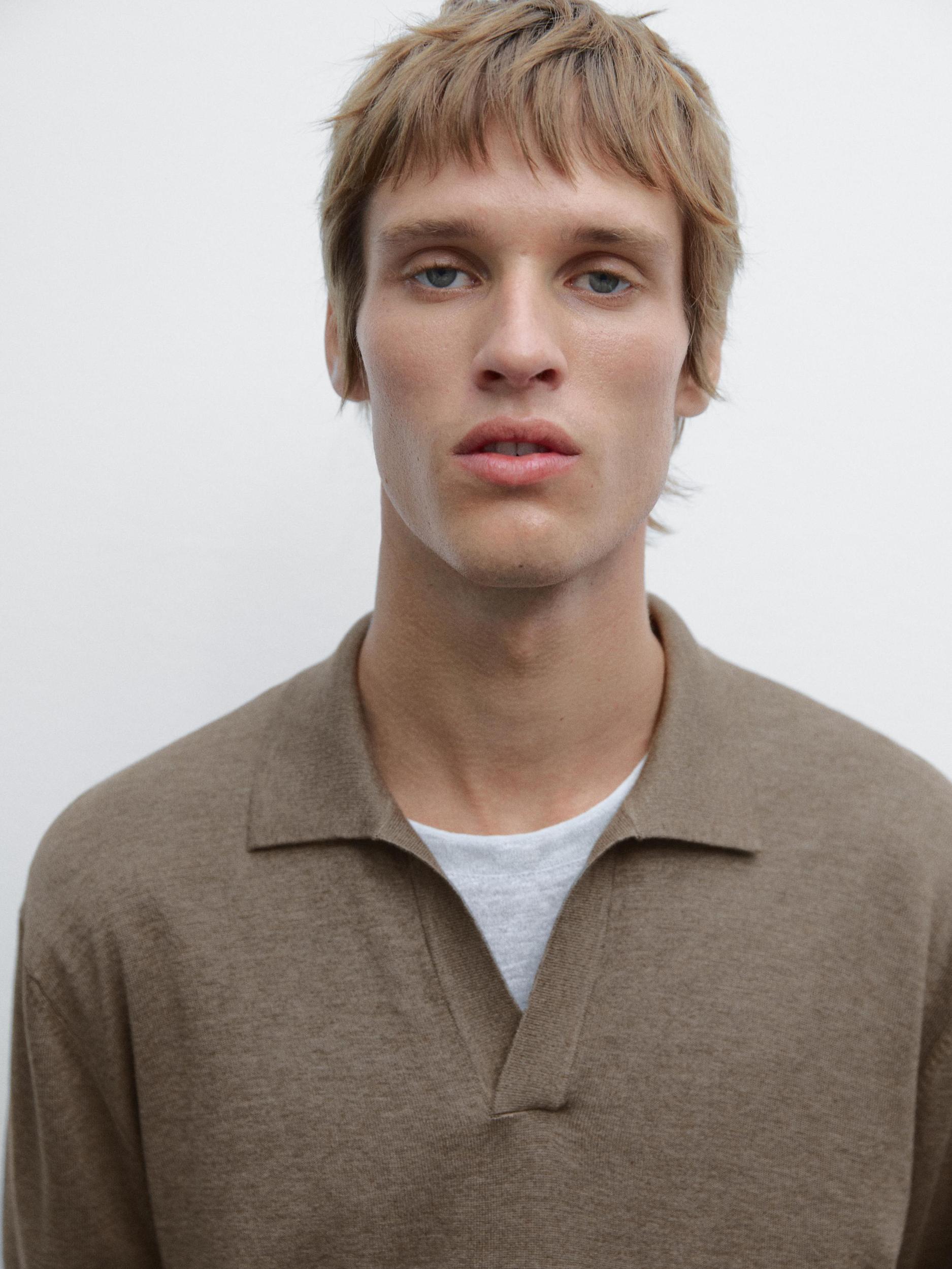 V-neck knit polo sweater Product Image