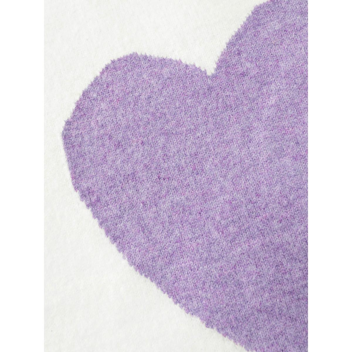 Plus Size Love Pattern Jacquard Stripe Pullover Ivory Women Playful Loose Long Sleeve Round Neck Casual Pullovers BloomChic 10/M Product Image