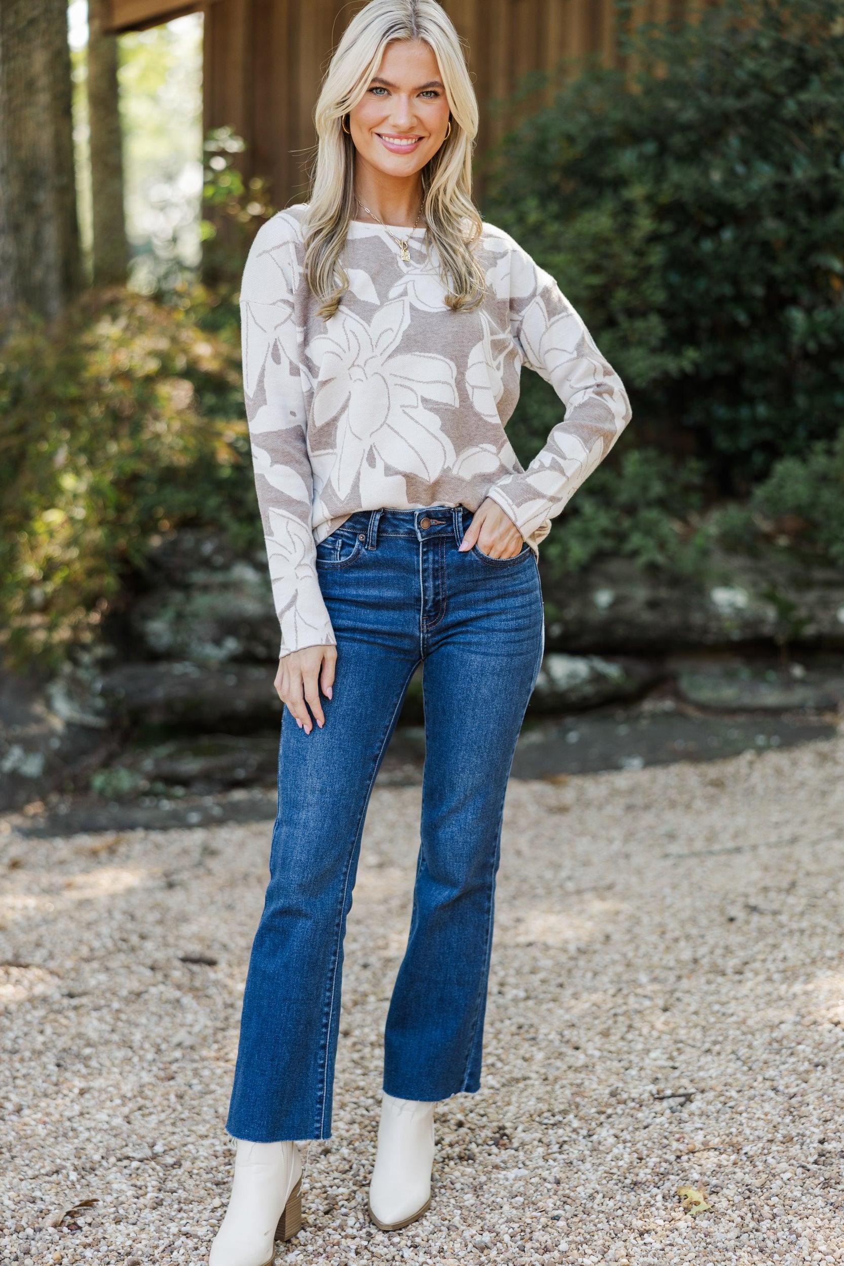 All Together Now Taupe Floral Sweater Female Product Image