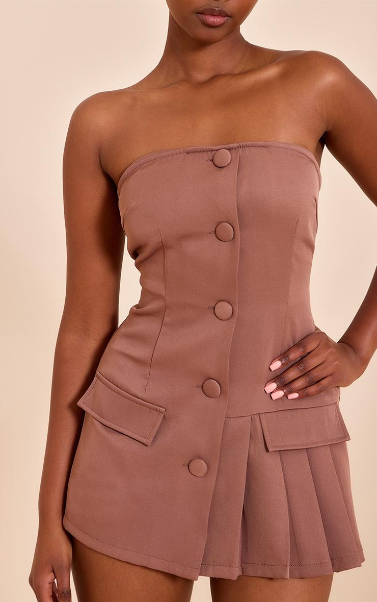 Mocha Tailored Pleat Detail Bandeau Romper Product Image