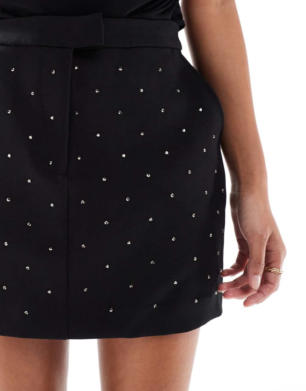 ASOS DESIGN Petite hotfix tailored mini skirt in black Product Image