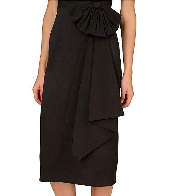Aidan Mattox Stretch Mikado Strapless Sleeveless Taffeta Bow Drape Midi Sheath Dress Product Image