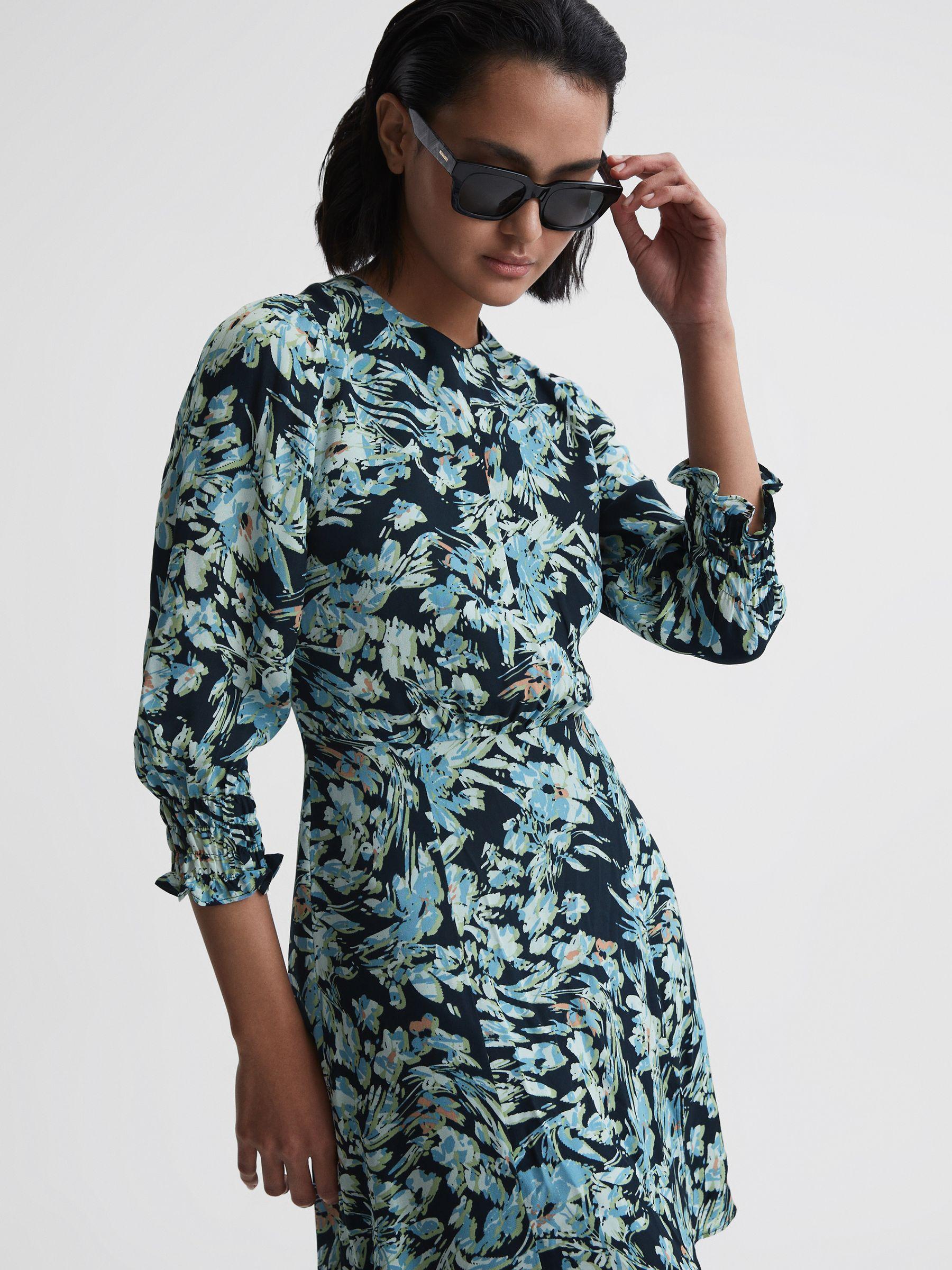 Floral Print Mini Dress in Navy/Blue Product Image