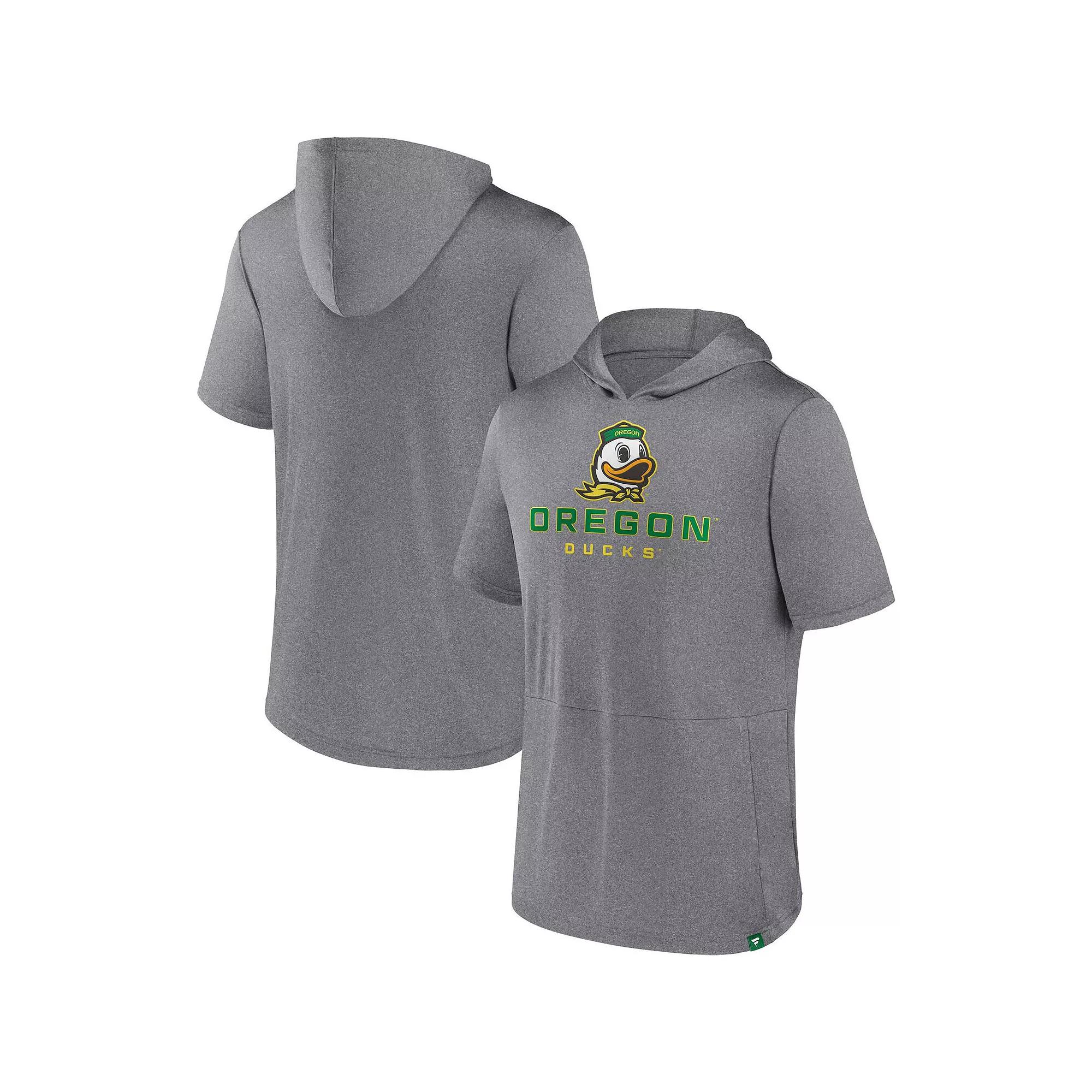 Men's Fanatics Branded Heather Gray Oregon Ducks Modern Stack Hoodie T-Shirt,  Product Image