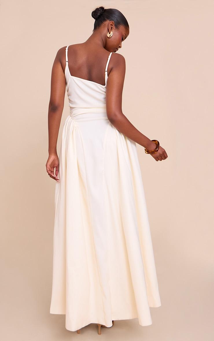 Cream Woven Ruched Strappy Midi Dress Product Image