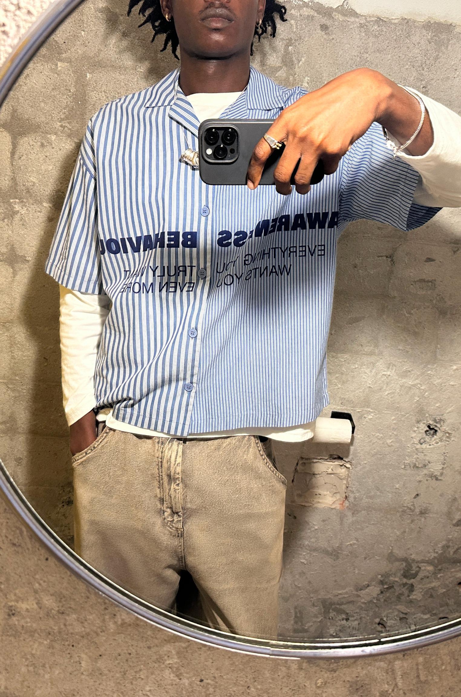 Short sleeve shirt with asymmetrical stripes Product Image