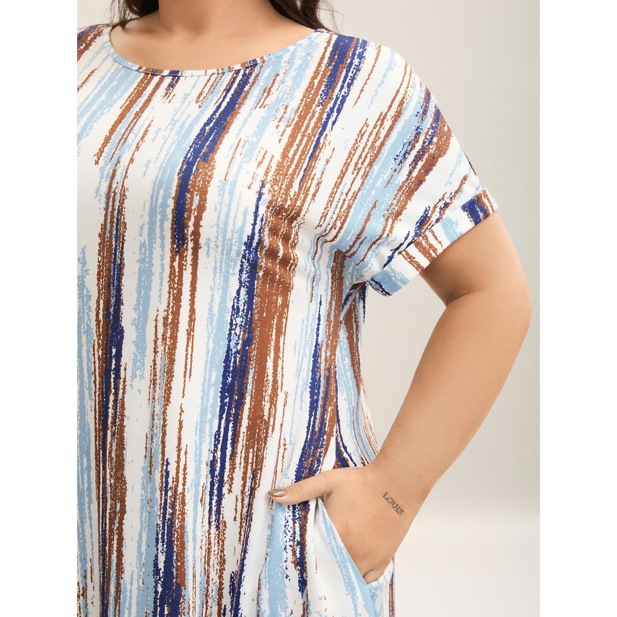 Plus Size Abstract Stripes Dolman Sleeve Midi Dress Multicolor Women Knit Dresses Bloomchic 22-24/3X Product Image