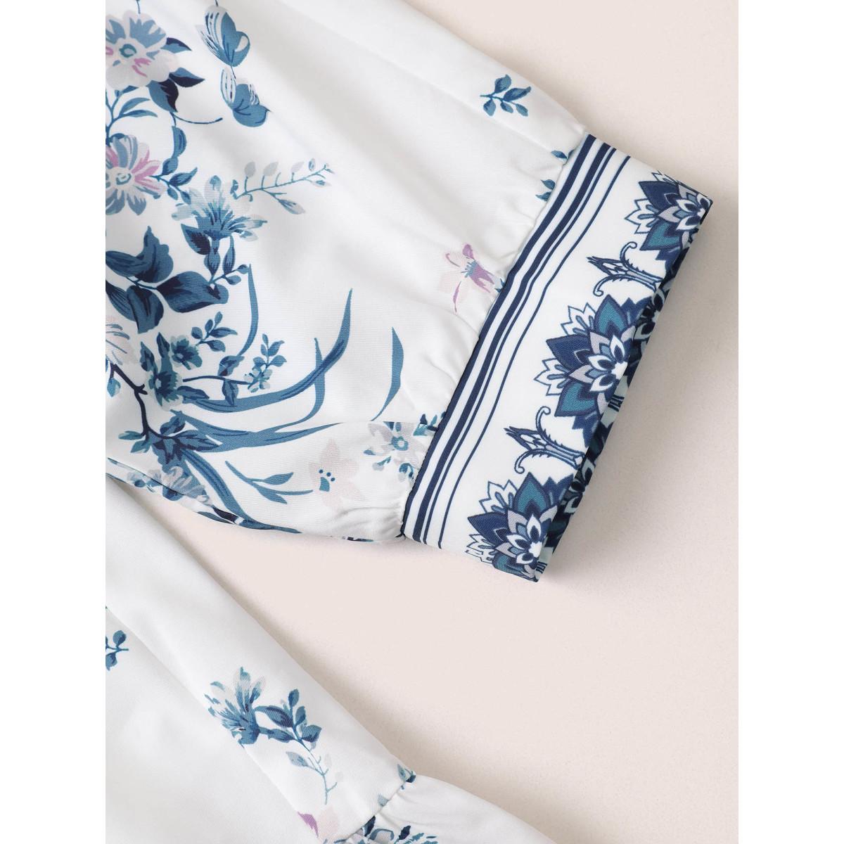 Plus Size Stone Boho Print Elastic Waist Ties Gathered Blouse Women Resort Elbow-length sleeve V-neck Vacation Blouses BloomChic 30/6X Product Image