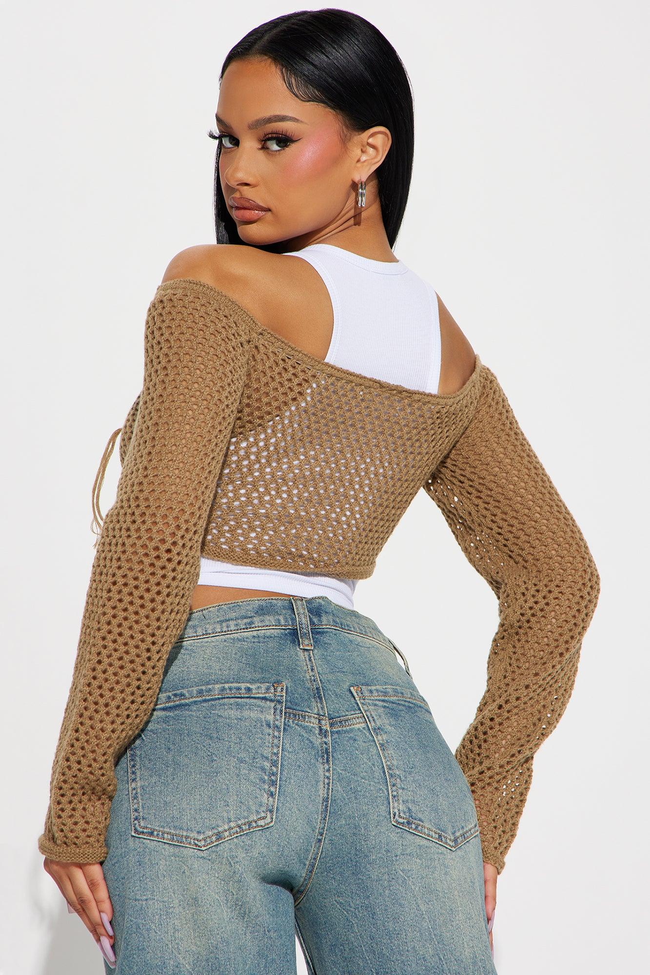 Desert Dreams Distressed Sweater - Khaki Product Image