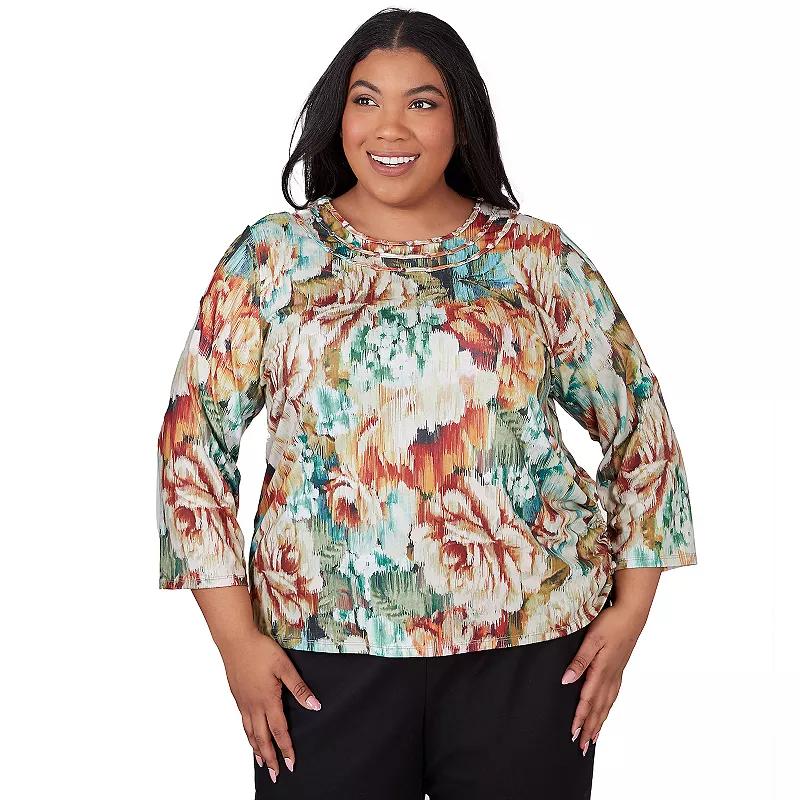 Plus Size Alfred Dunner Earth Floral Crew Neck Top, Women's, Size: 1XL, Multi Orange Product Image