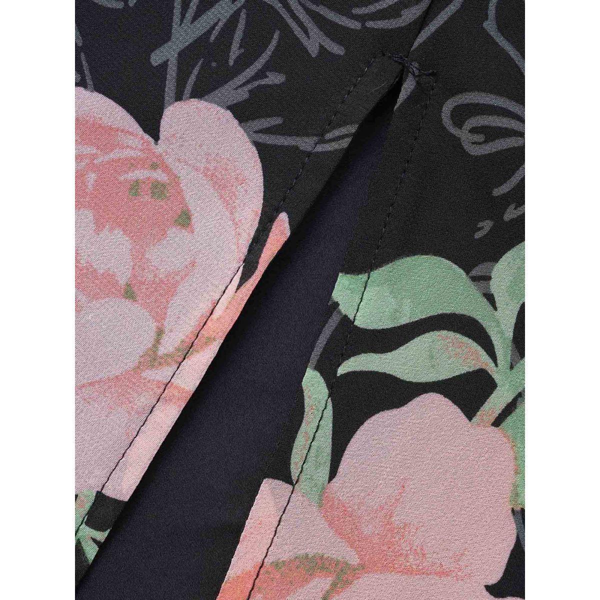 Plus Size Overlap Collar Floral Split Hem Dress Multicolor Women Elegant See through Overlap Collar Short sleeve Curvy BloomChic 18-20/2X Product Image