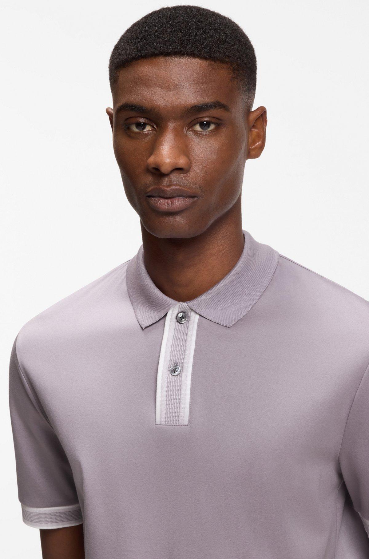 Striped-trim polo shirt in mercerised cotton Product Image