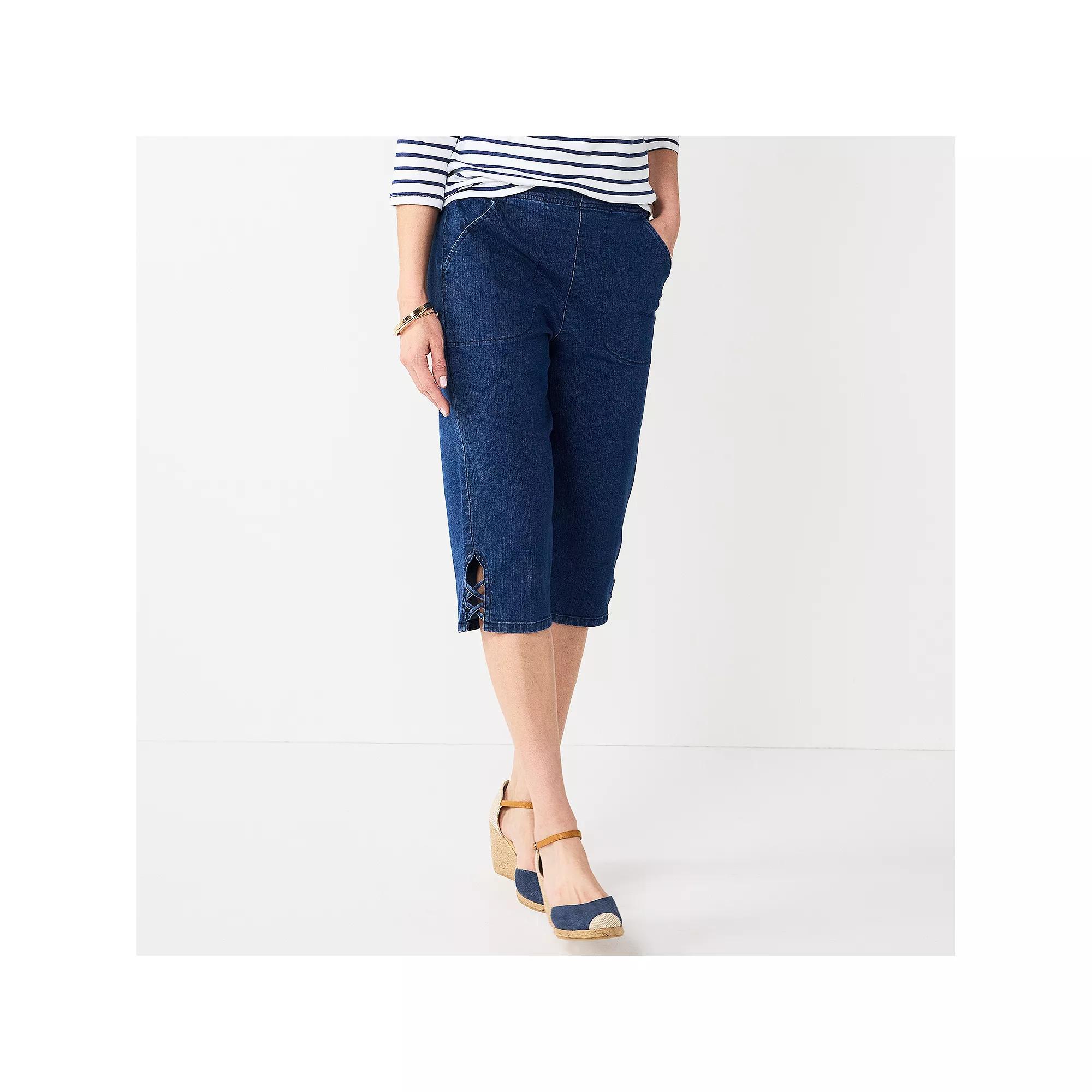 Petite Croft & Barrow® Lattice Hem Pull On Skimmer Jeans, Women's,  Product Image