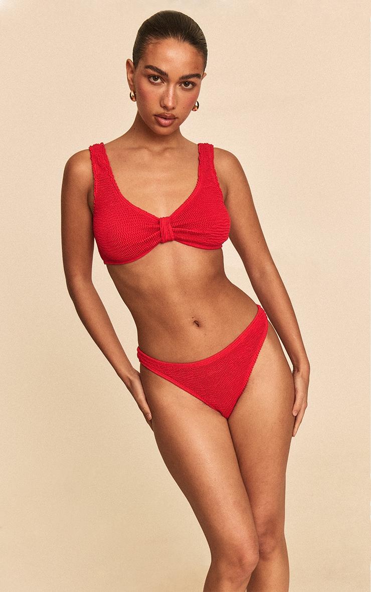 Red Crinkle High Waist Tanga Bikini Bottoms Product Image