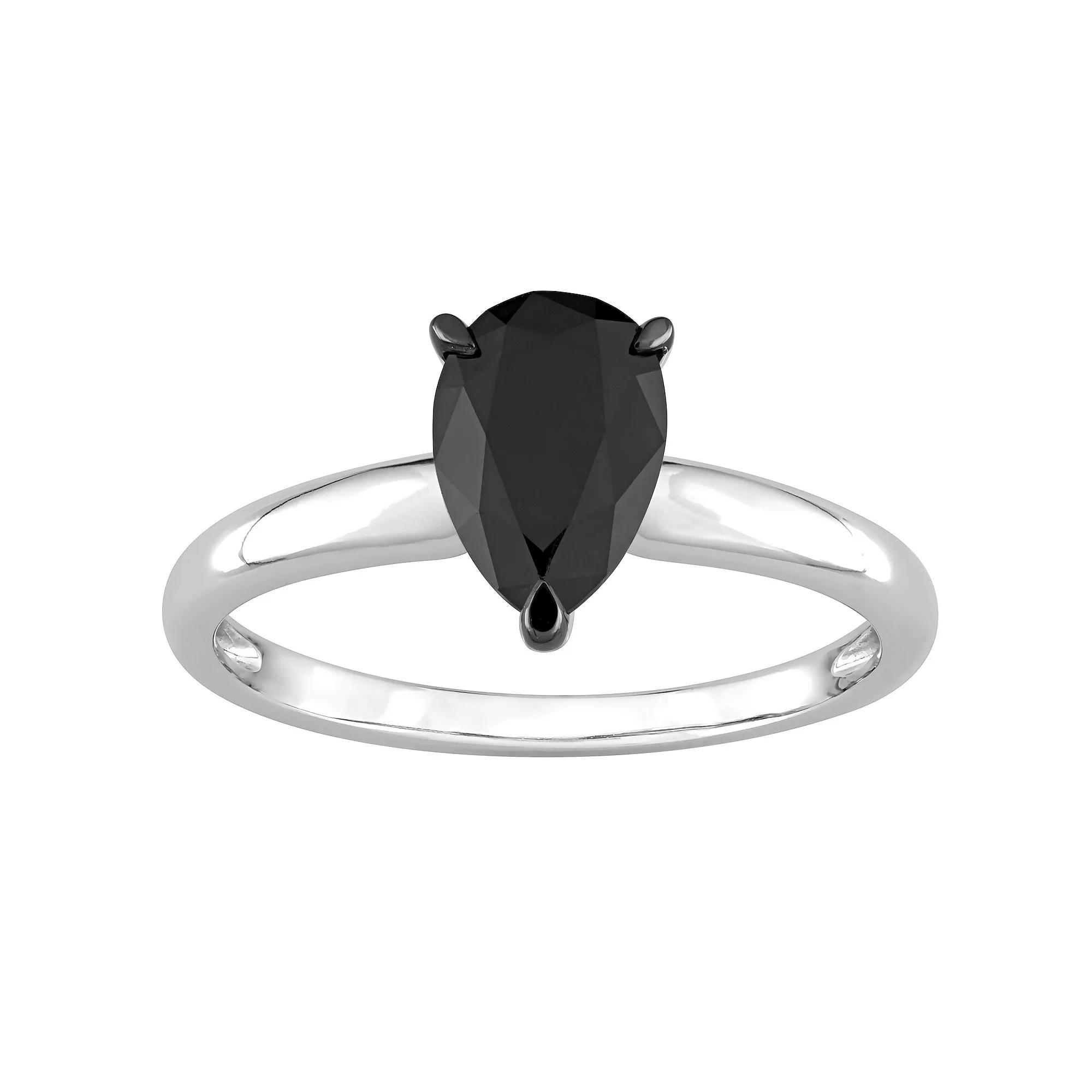 Stella Grace 14k White Gold 1 Carat T.W Black Diamond Pear-Shape Solitaire Ring, Womens Product Image