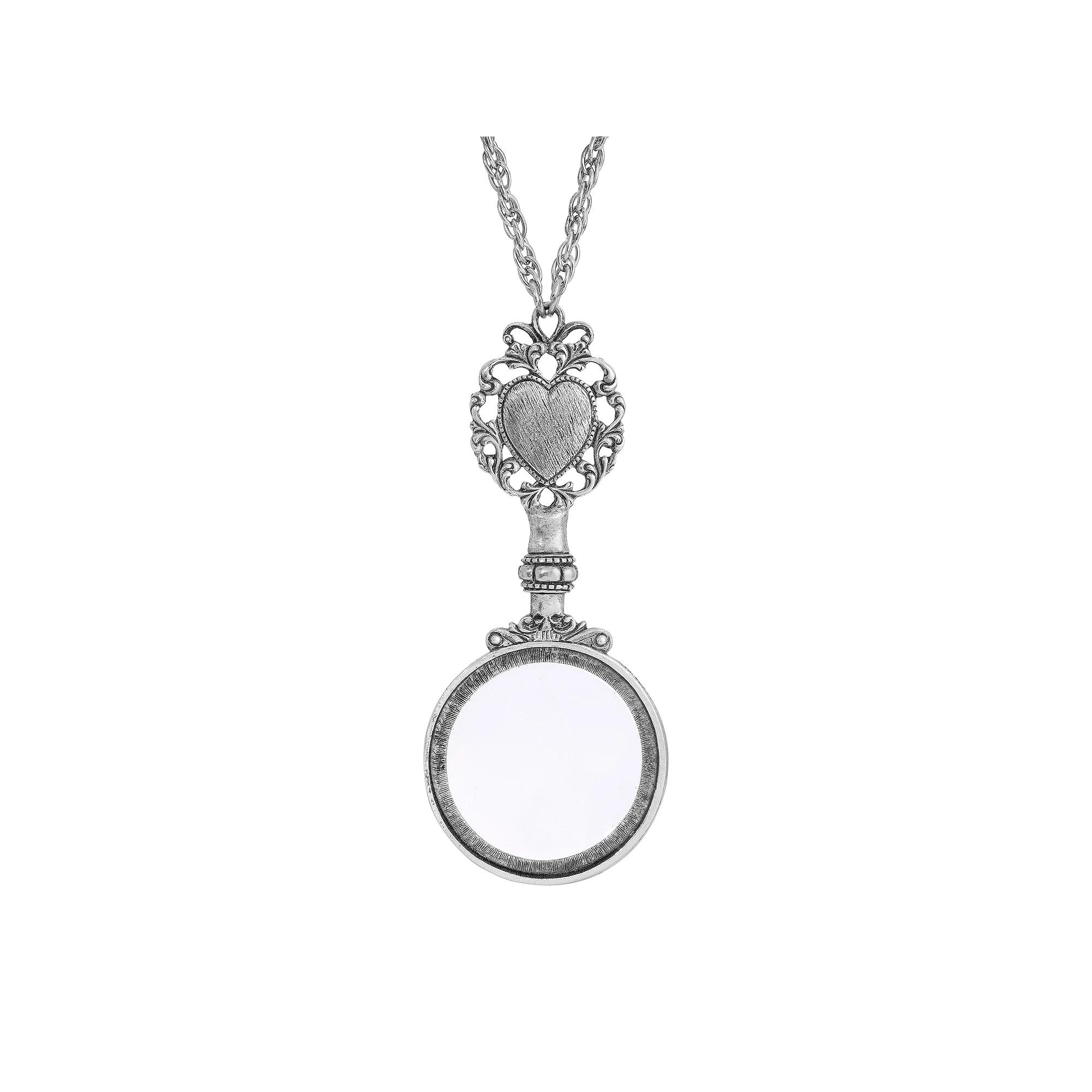 1928 Filigree Heart Magnifying Glass Necklace, Womens, Silver Tone Product Image