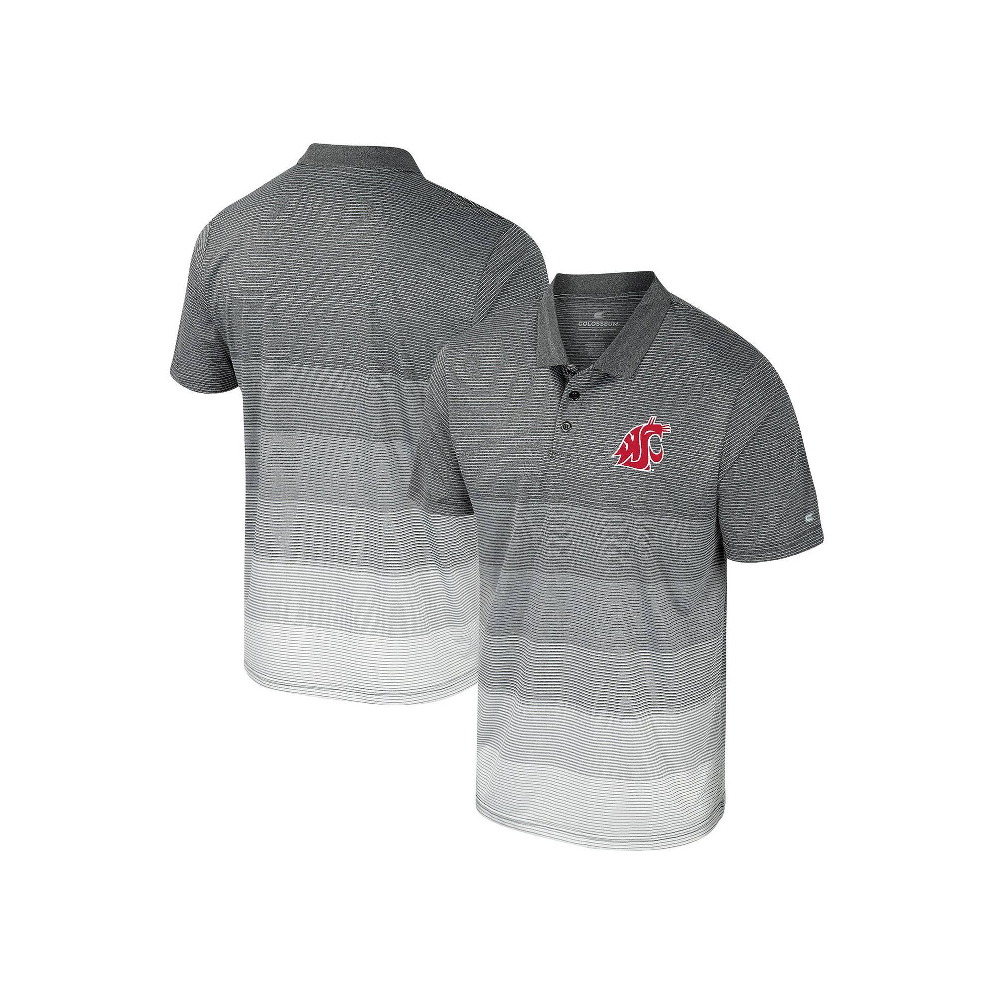 Men's Colosseum Gray Washington State Cougars Striped Mesh Polo,  Product Image