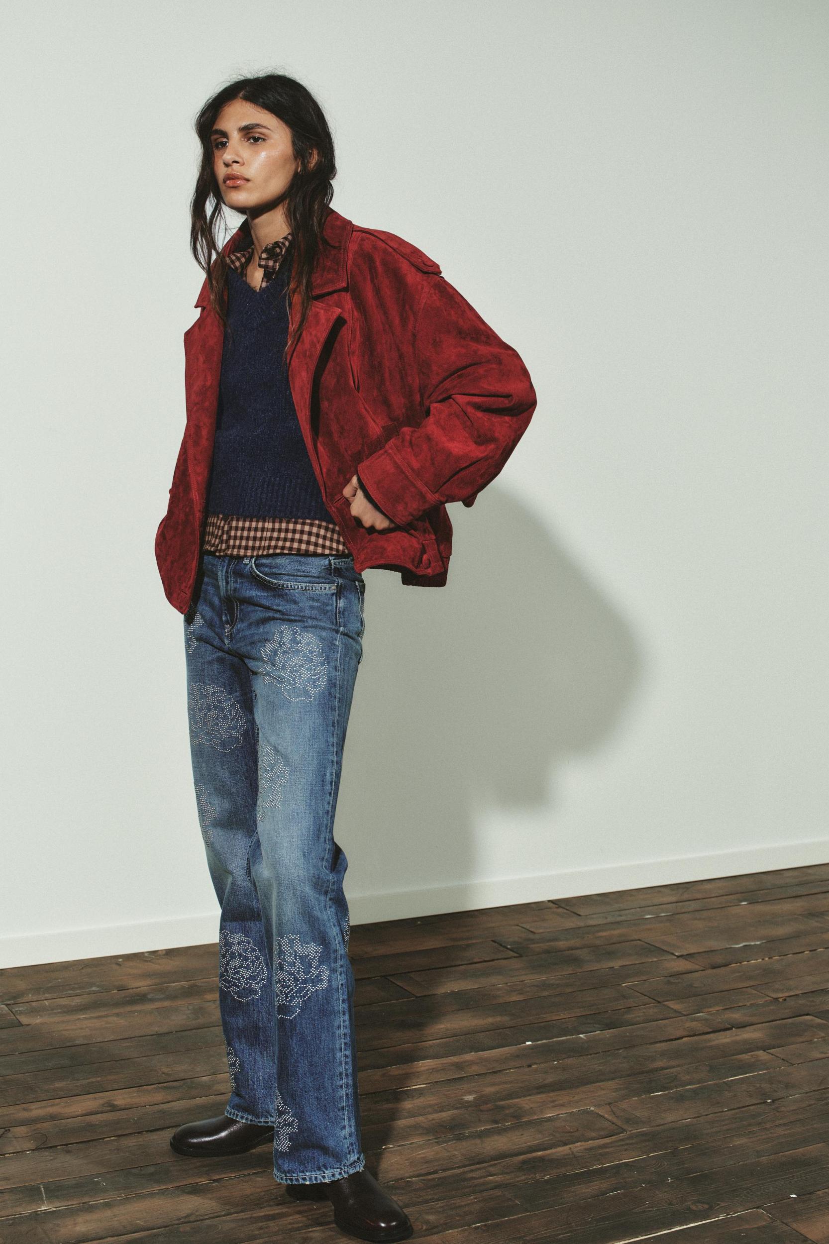 HIGH-WAIST BARREL TRF FLORAL JEANS Product Image