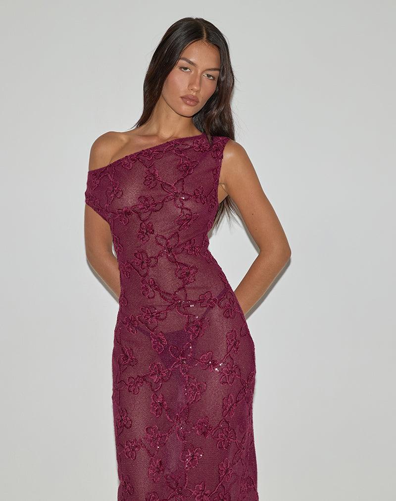Kaido Midi Dress in Sequin Knit Burgundy Female Product Image