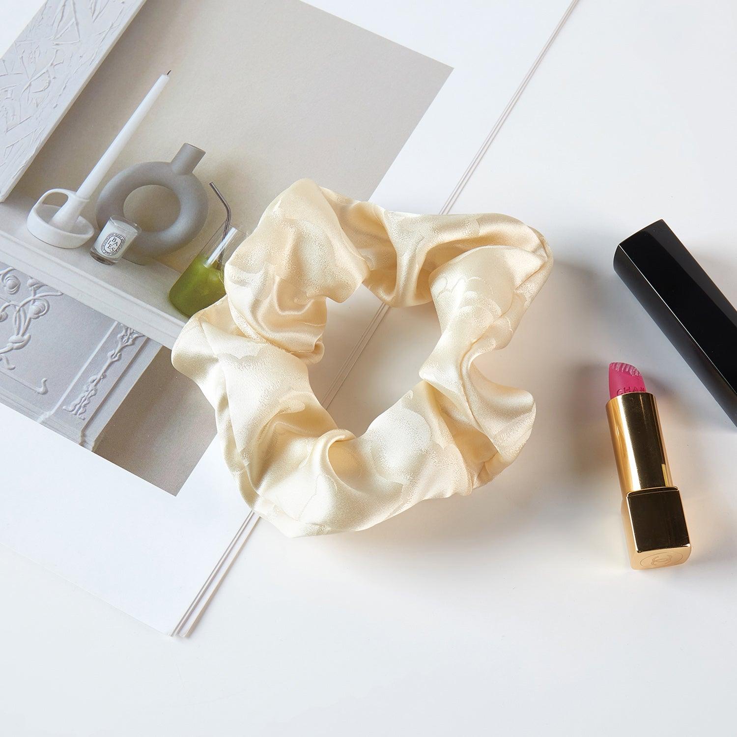 Set of 4 Pure Mulberry Silk French Scrunchie | Clouds and Rivers | Jacquard Silk & Tea Silk | 2 inch | 20 Momme | Brush Collection Product Image