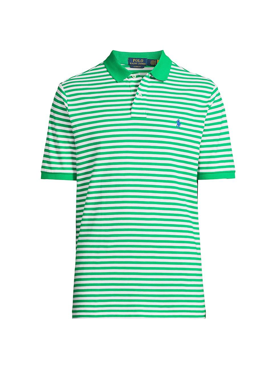 Mens Stripe Cotton Mesh Classic Fit Polo Shirt Product Image