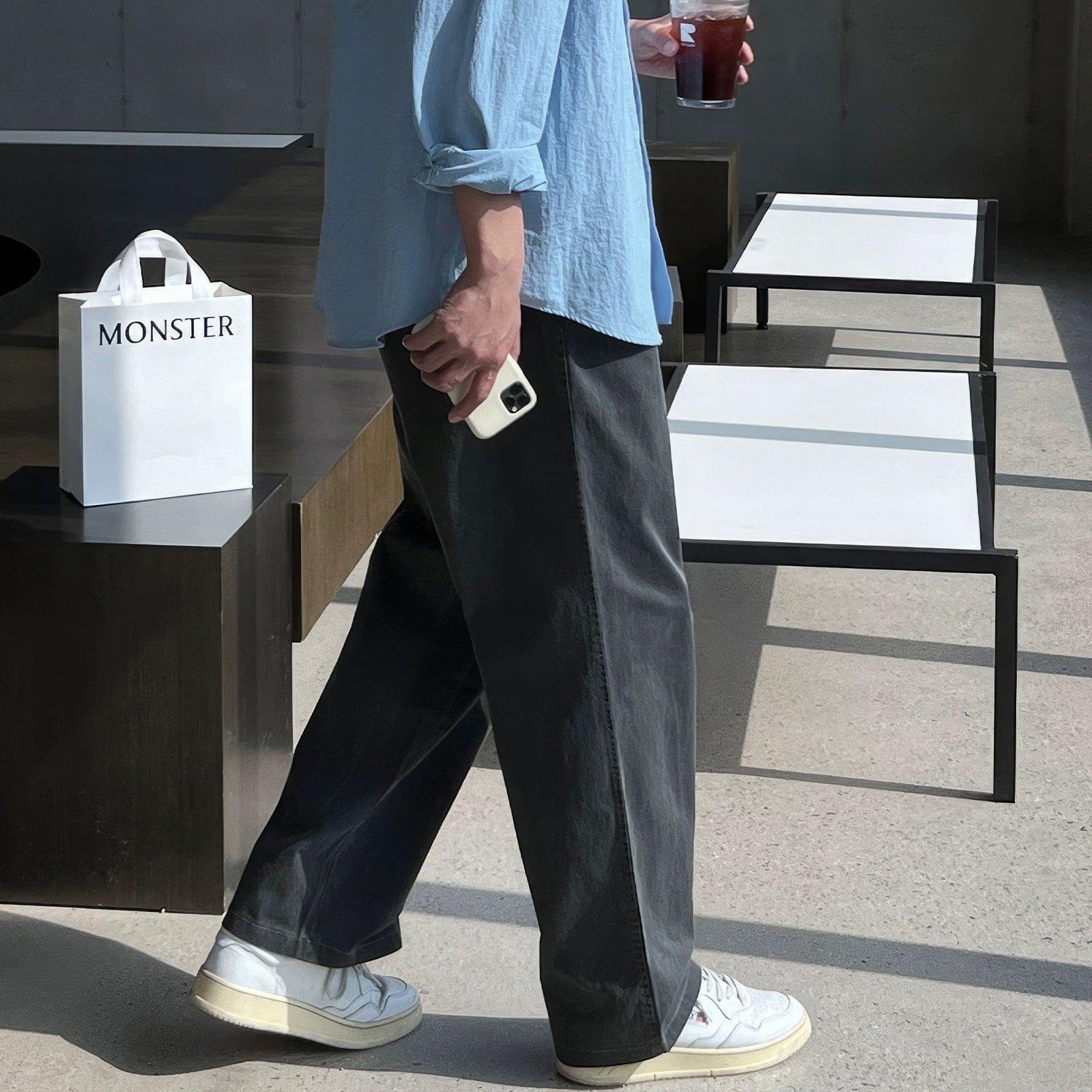 RT No. 11644 PLEATED FOLDED RELAX STRAIGHT JEANS Product Image