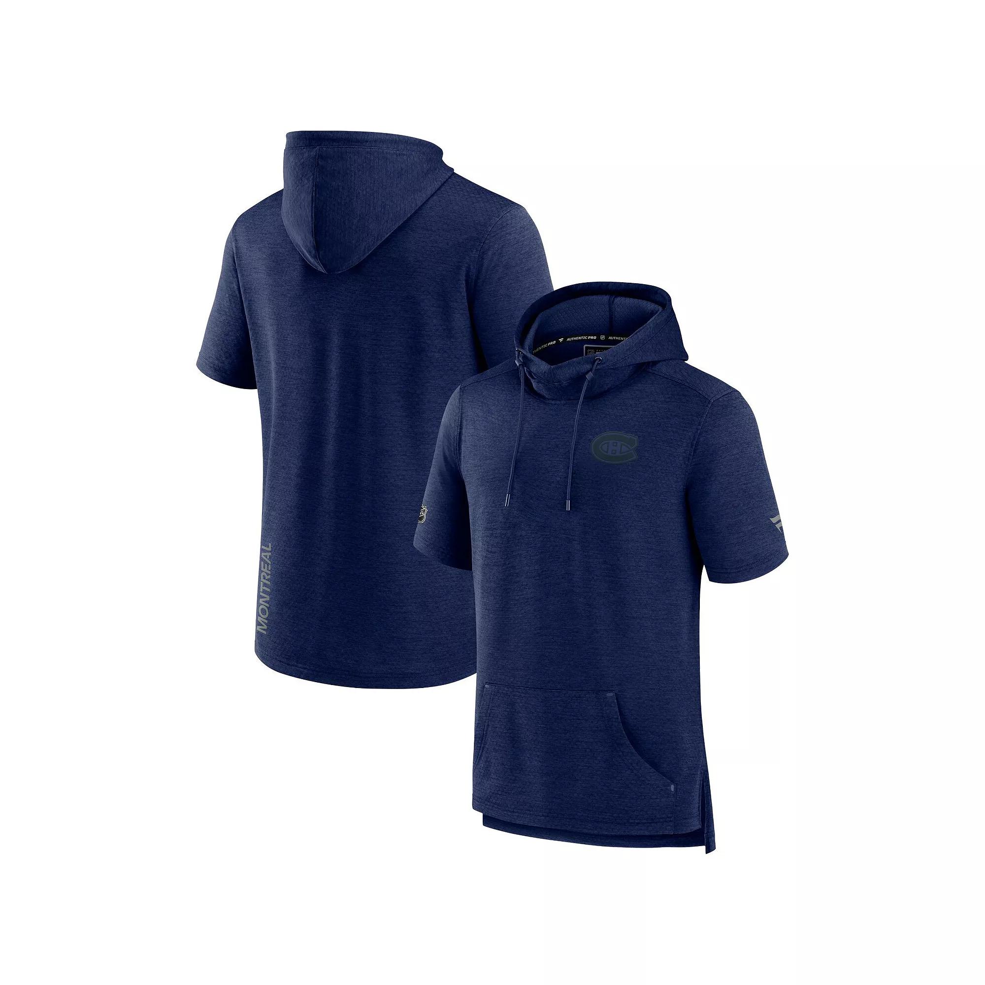 Men's Fanatics Branded Heather Navy Washington Capitals Authentic Pro Road Performance Short Sleeve Pullover Hoodie,  Product Image