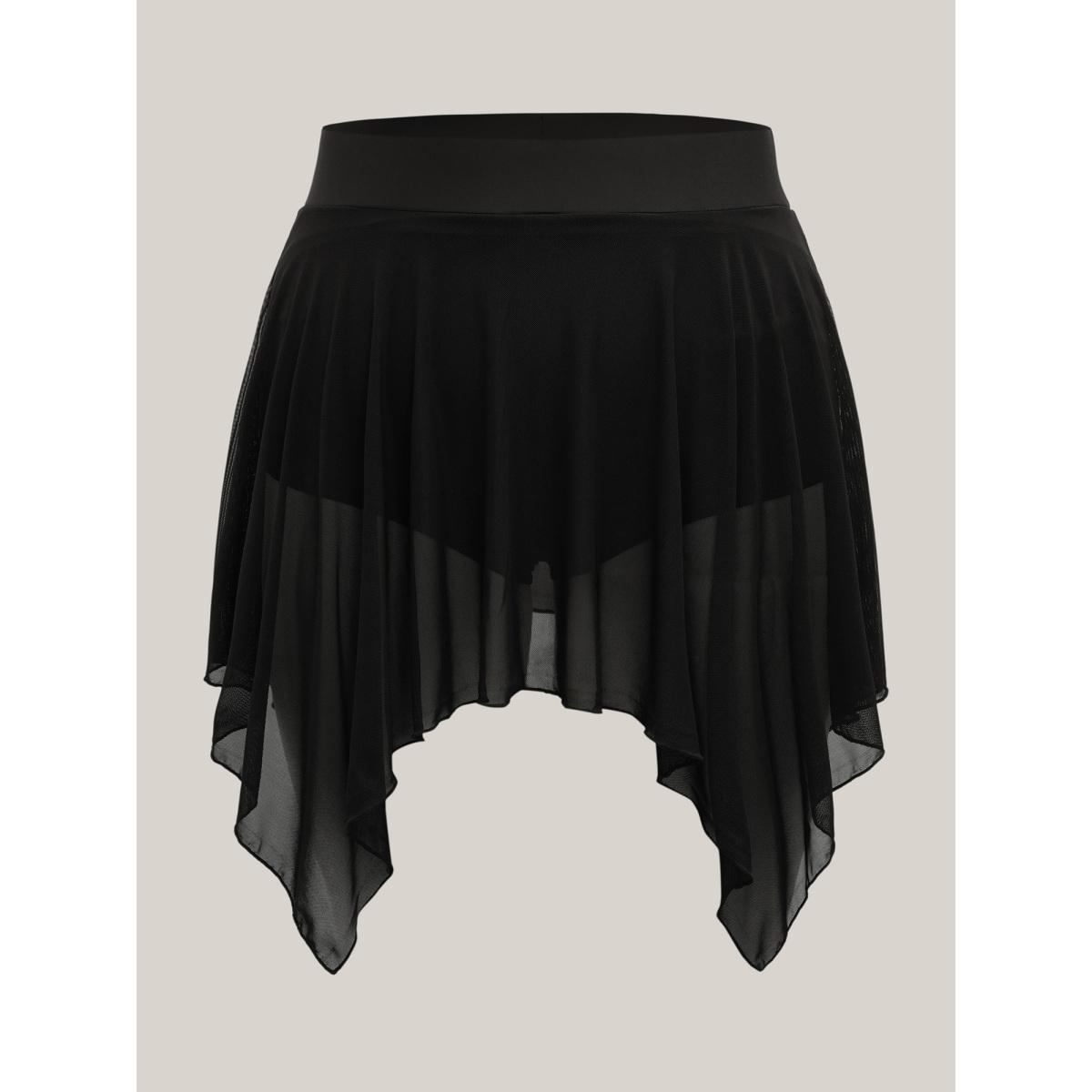 Plus Size Rubber Waist Handkerchief Hem Swim Bottoms Women's Swimwear Black Beach Asymmetrical High stretch Bodycon High Rise Curve Swim Bottoms BloomChic 14-16/1X Product Image