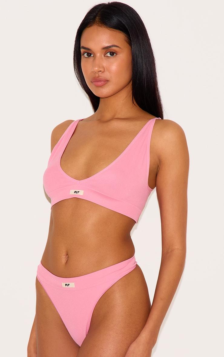 PRETTYLITTLETHING Pink Badge Seamless Thong Product Image