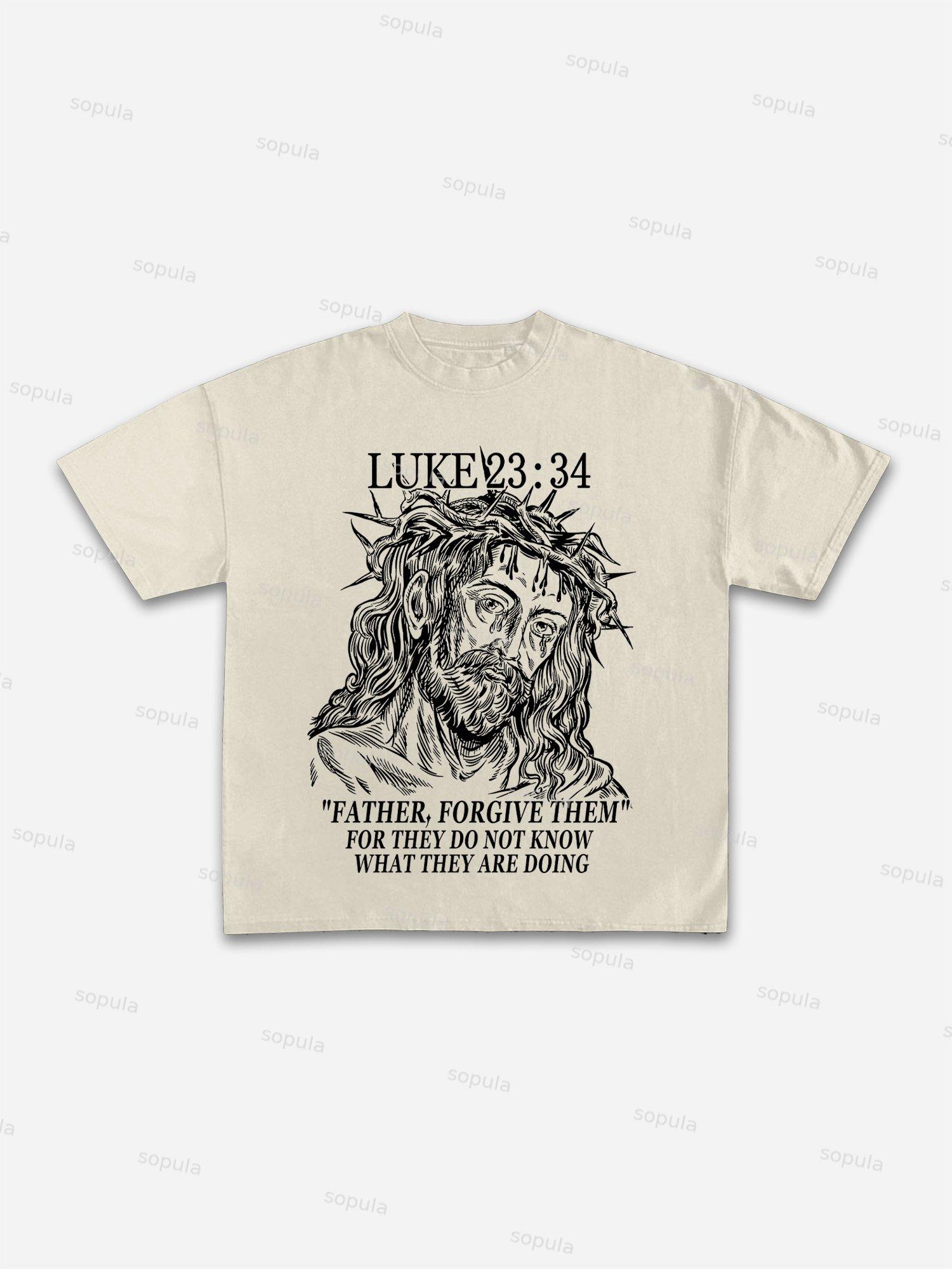 Forgive Them, Father Bible Print Cotton T-shirt Product Image