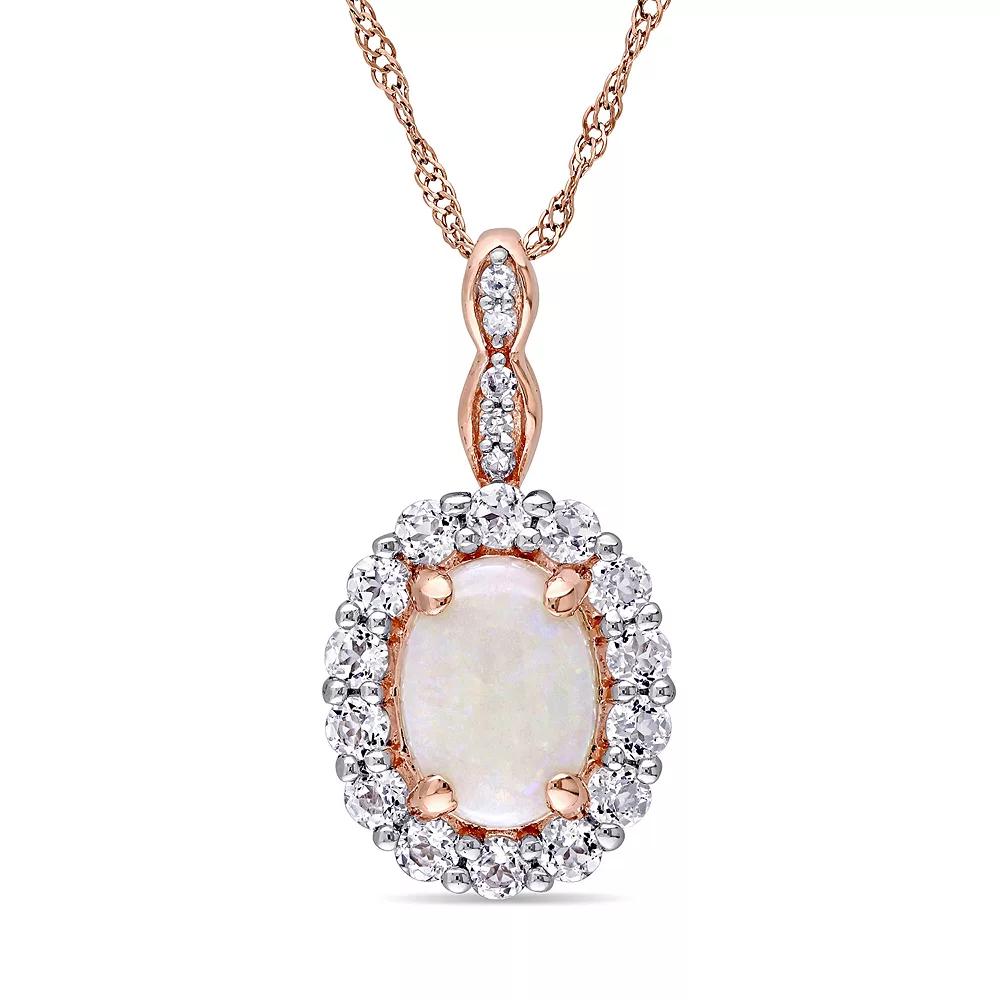 Stella Grace 14k Rose Gold White Opal White Topaz Halo Pendant Necklace, Women's,  Product Image