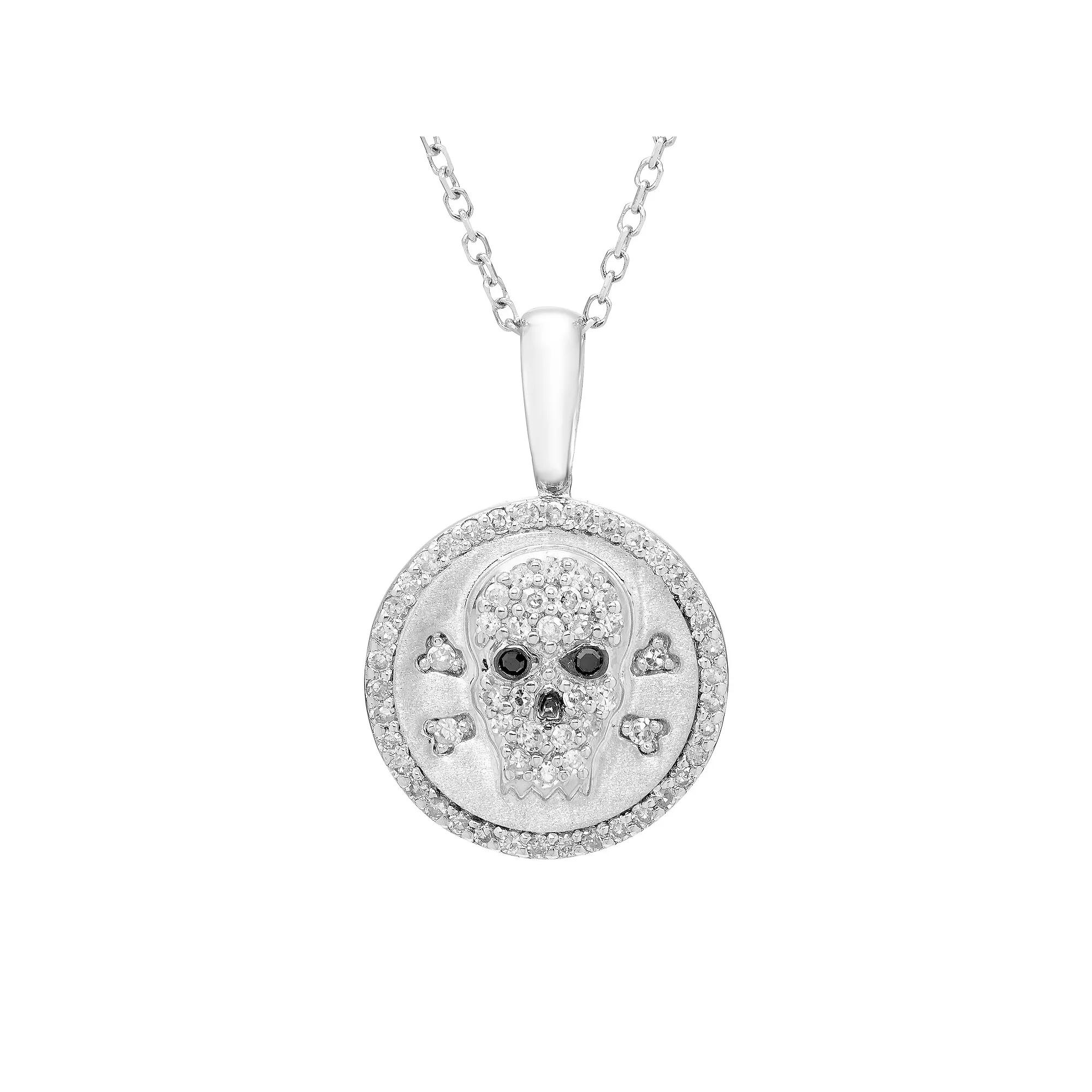 Its Personal Sterling Silver & Diamond-Accent Skull Pendant Necklace, Womens Product Image