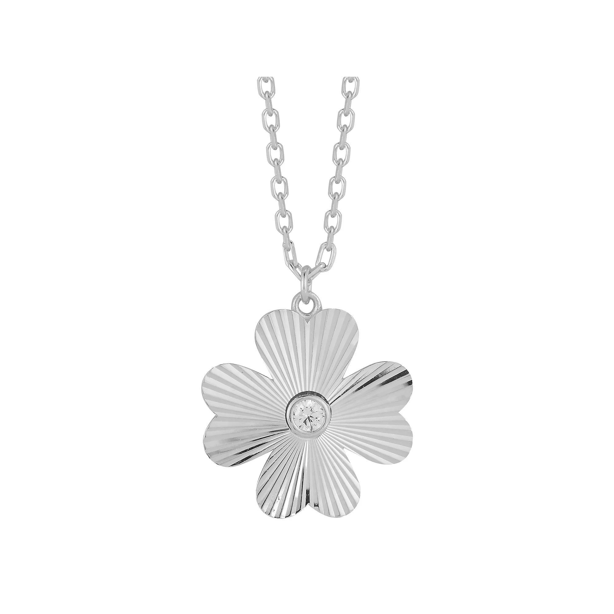 Sunkissed Sterling 14k Gold Over Silver Cubic Zirconia Flower Necklace, Women's, Size: 18", Silver Tone Product Image