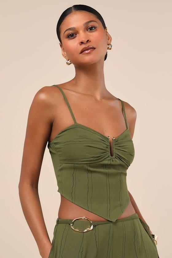 Kotryna Green Striped Handkerchief Crop Top Product Image