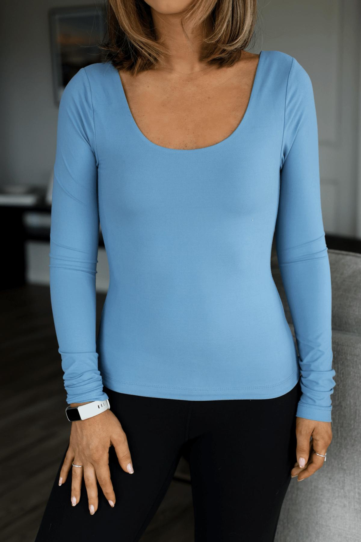 Buttery Soft Double Layer Scoop Neck Top - Blue - FINAL SALE Female Product Image
