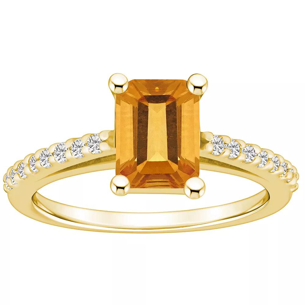 Alyson Layne 10k Gold Emerald Cut Gemstone 1/5 Carat T.W. Diamond Ring, Women's, Size: 6, Citrine Product Image