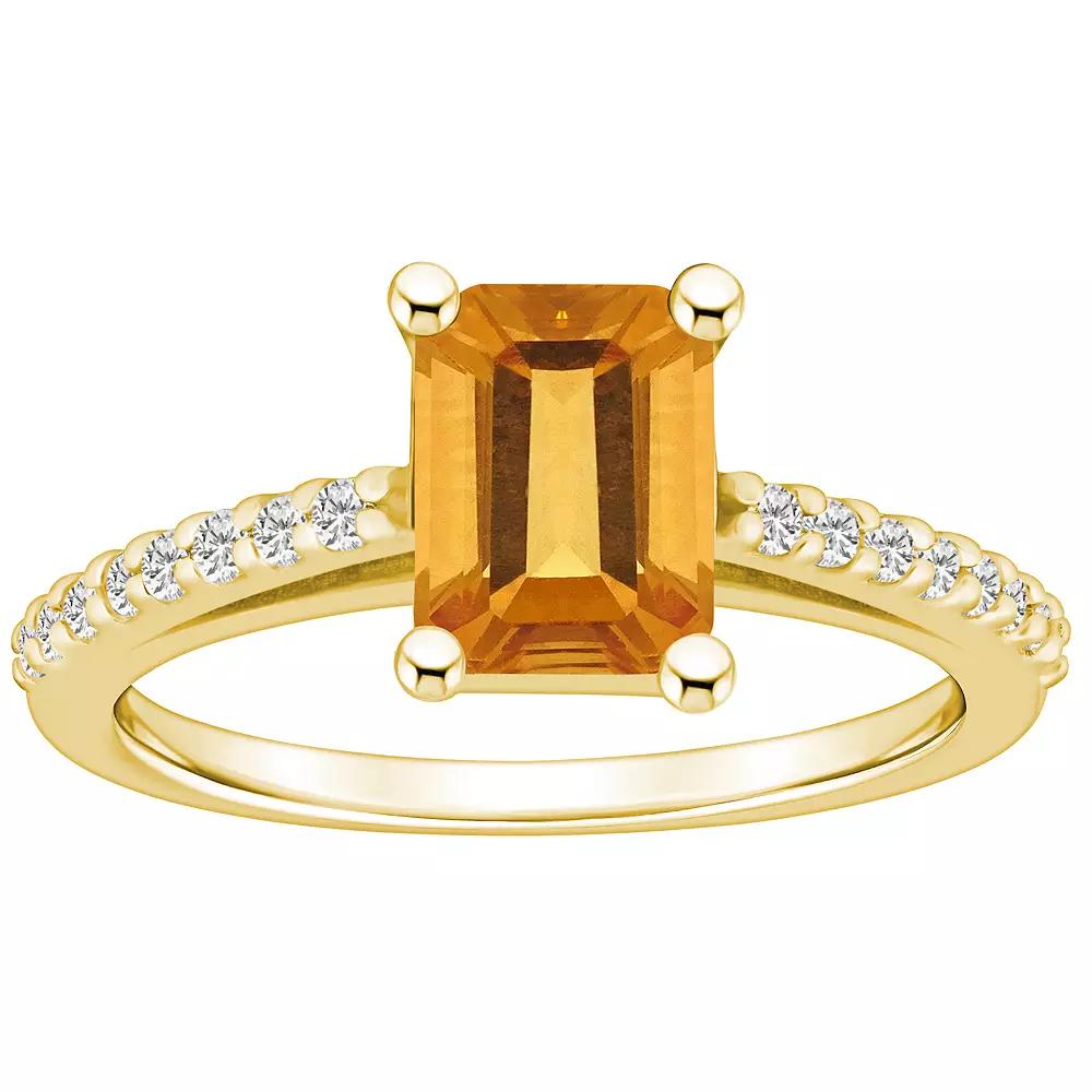 Alyson Layne 10k Gold Emerald Cut Gemstone 1/5 Carat T.W. Diamond Ring, Womens, Citrine Product Image