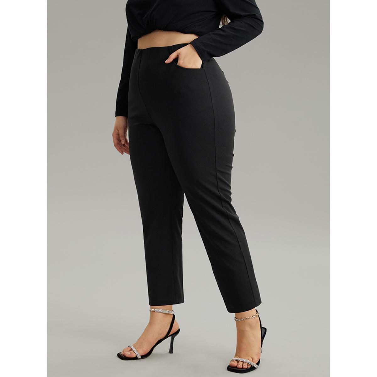 Plus Size Plain Pocket Bodycon Ankle Pants Women Black Work From Home Bodycon High Rise Office Pants BloomChic 10/M Product Image