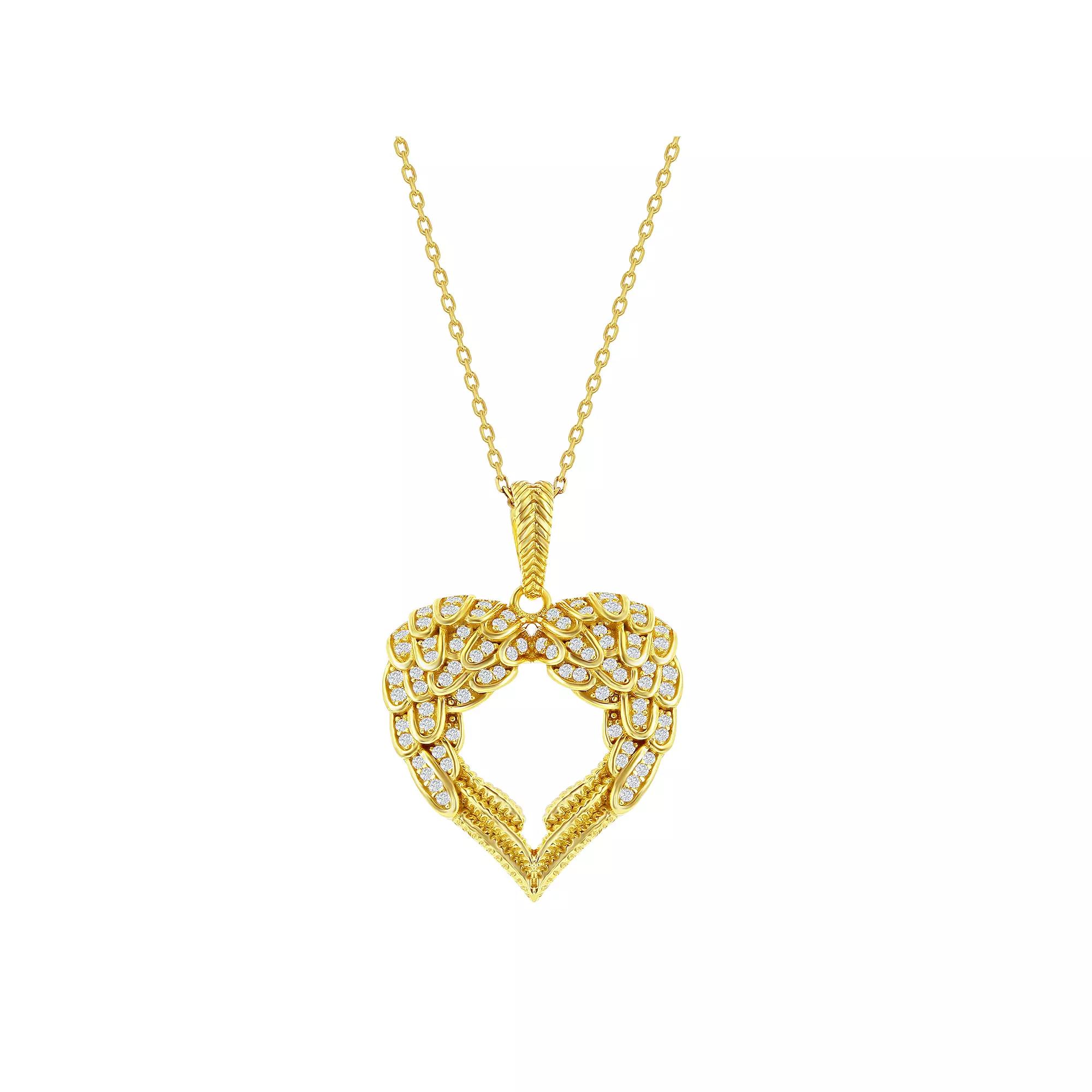 Argento Bella Sterling Silver Cubic Zirconia Angel Wings Heart Pendant Necklace, Women's, Size: 18", Gold Tone Product Image