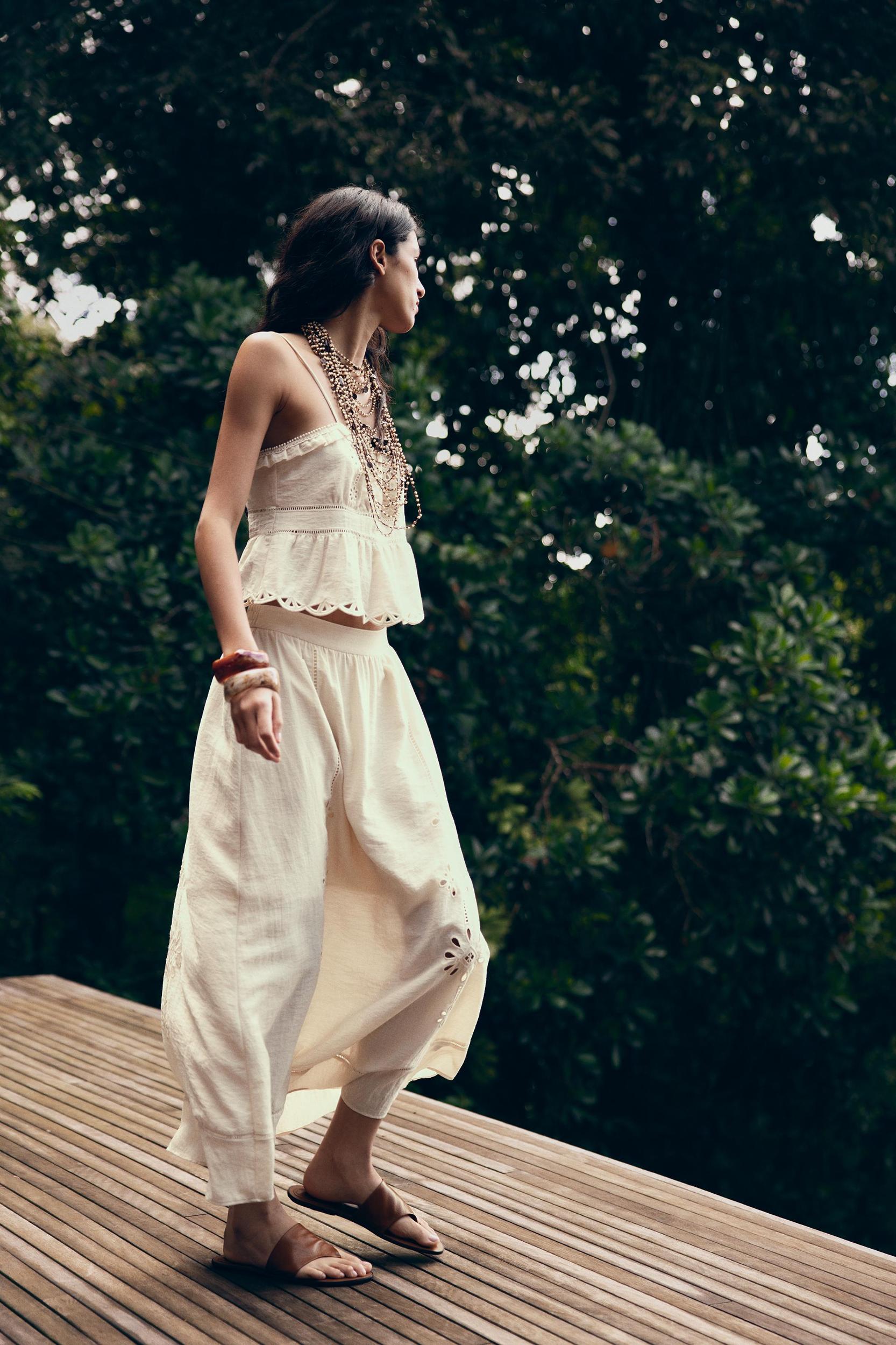 EMBROIDERED EYELET MIDI SKIRT Product Image