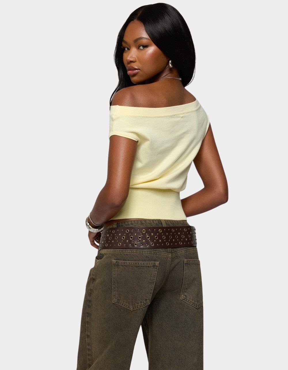 EDIKTED Michaela Off Shoulder Knit Top - YELLOW Product Image