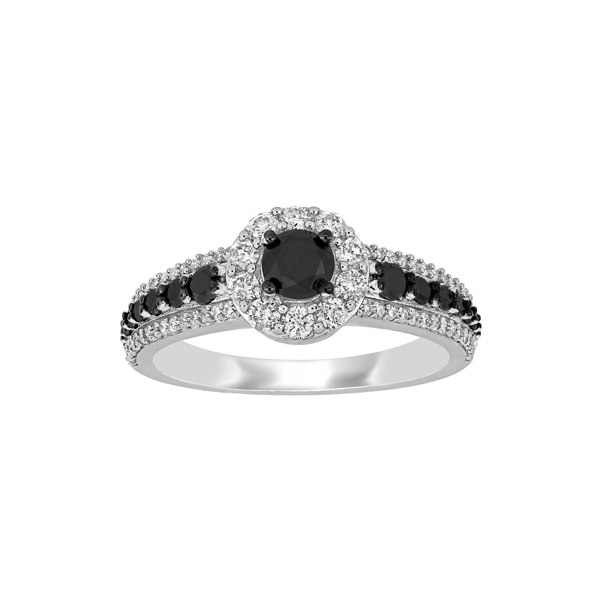 Stella Grace 14k White Gold 1 Carat T.W. Black & White Diamond Halo Ring, Women's,  Product Image