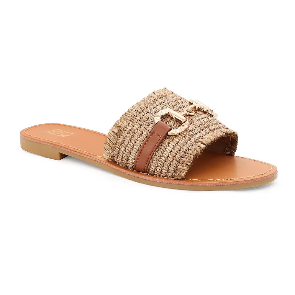 Yoki KARMEN-20 Raffia Woven Flat Buckle Women's Slide Sandals, Size: 9 Medium, Brown Product Image