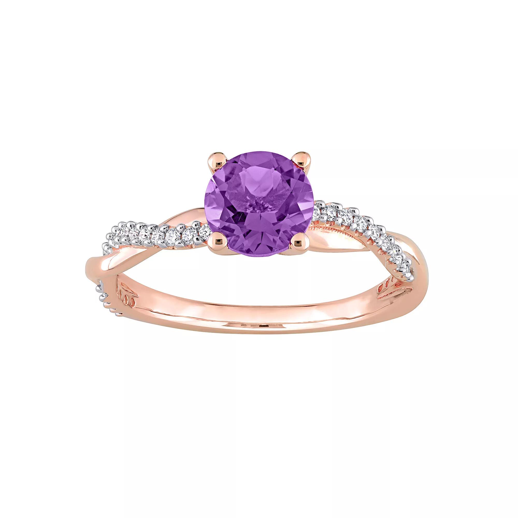 Stella Grace 14k Rose Gold Amethyst & 1/6 Carat T.W. Diamond Crossover Engagement Ring, Women's Product Image