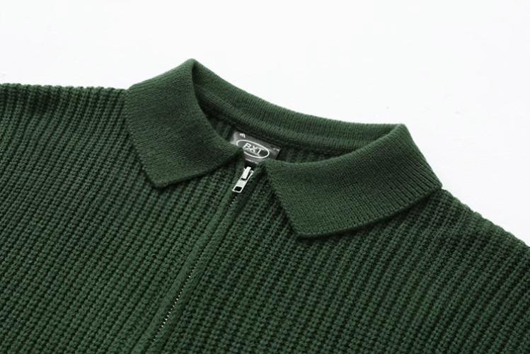 RT No. 11527 KNIT STRIP POLO ZIP-UP SWEATER Product Image