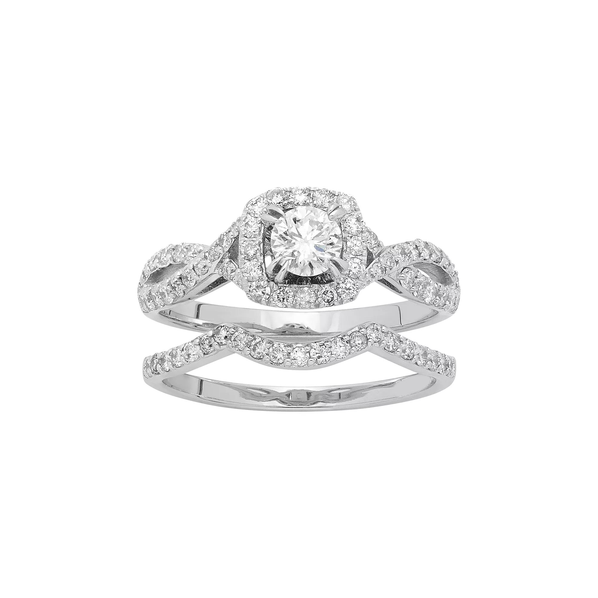 The Regal Collection 14k White Gold 1 Carat T.W. IGL Certified Diamond Halo Engagement Ring Set, Women's, Size: 7 Product Image