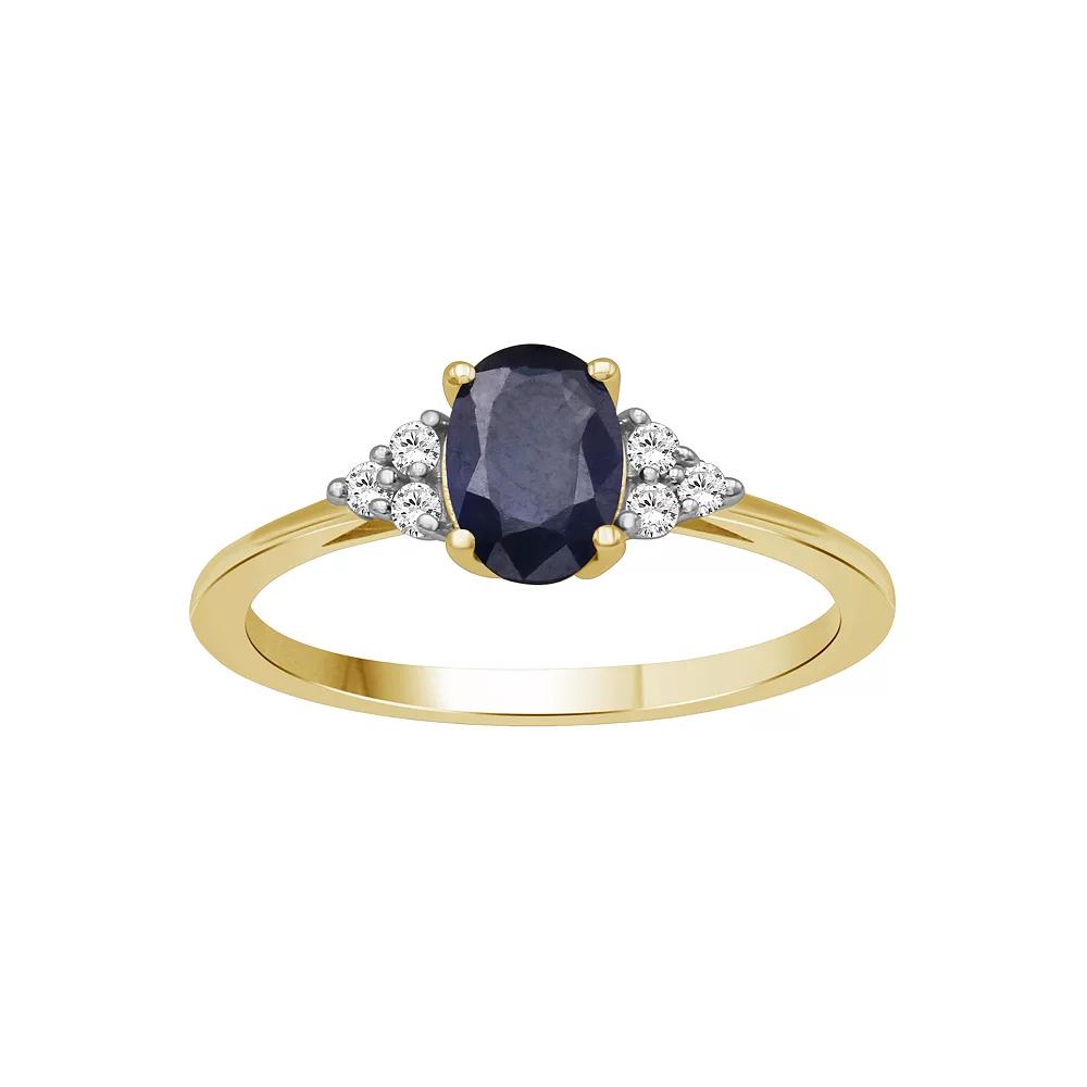 Jewelexcess 10k Gold Gemstone & 1/10 Carat T.W. Diamond 3-Stone Ring, Women's, Size: 5, Blue Product Image