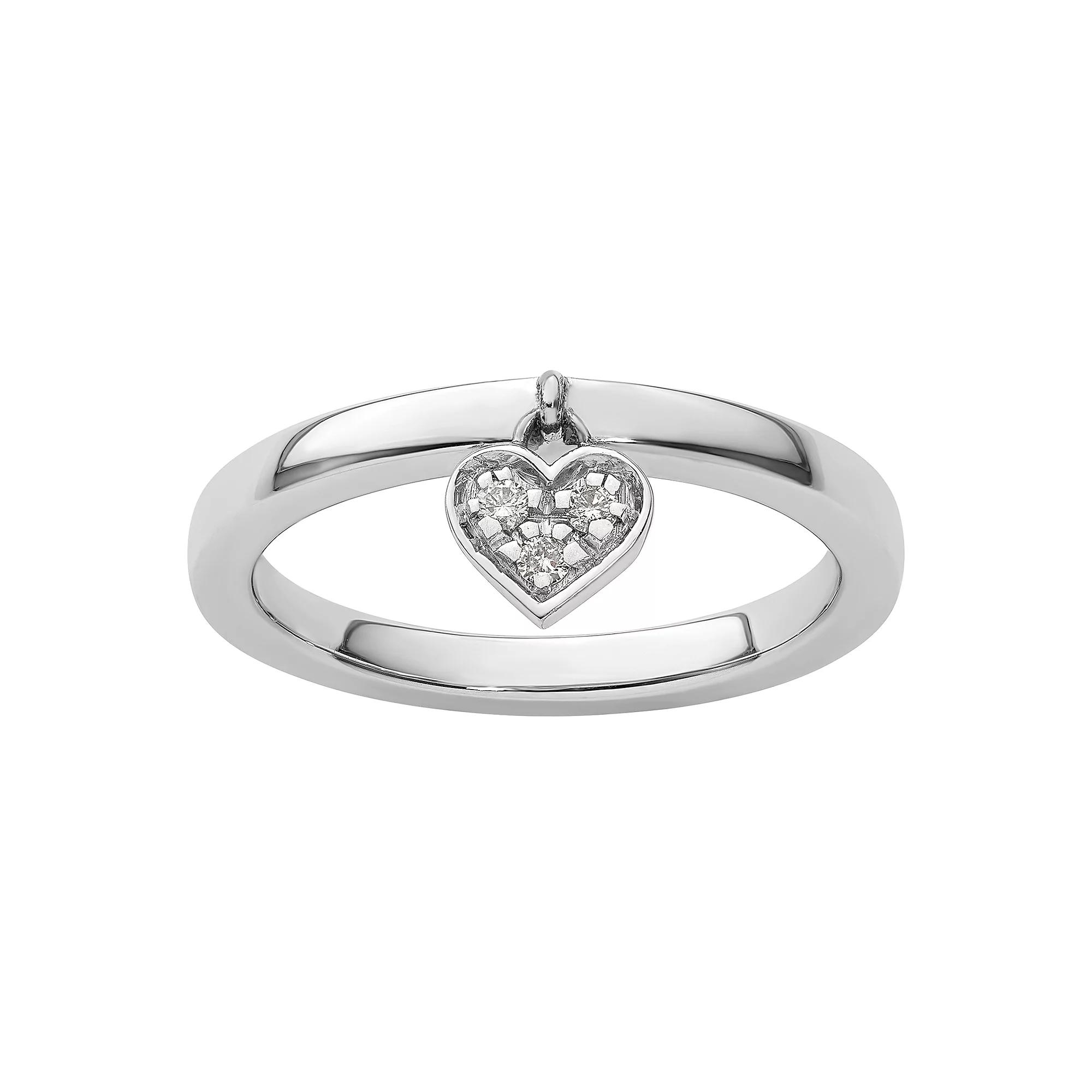 Stacks & Stones Sterling Silver Stackable Dangle Heart Diamond Accent Ring, Women's, Size: 7 Product Image